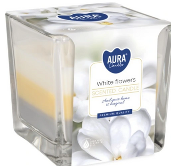 Bispol Lumânare parfumată în sticlă tricoloră 170 g Flori albe