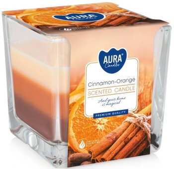 Bispol Lumânare parfumată în sticlă tricoloră 170 g Scorțișoară - Portocală