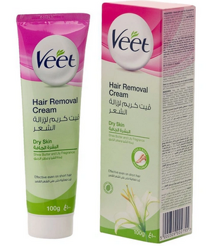 Veet Hair Removal Cream 100 ml Cremă delicată de îndepărtare a părului pentru femei cu piele uscată