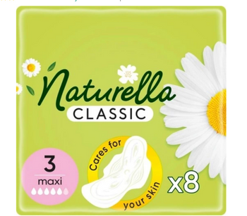 Șervețele igienice Naturella Classic Maxi parfumate cu aripioare, parfumate cu mușețel 8 buc