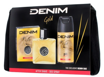 Denim Gold Set cadou pentru bărbați Aftershave + Deodorant + Geantă cosmetică
