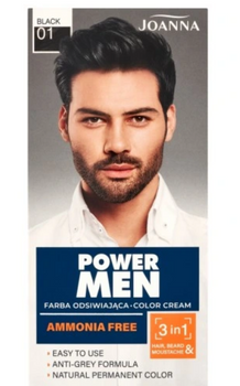 Joanna Power Men 3in1 Colour pentru păr, barbă și mustață 01 Black 30 g