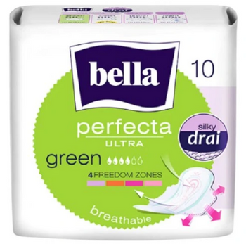Bella Perfecta Verde Șervețele sanitare subțiri cu aripi 10 buc