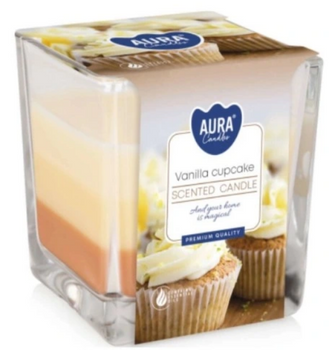 Bispol Lumânare parfumată în sticlă tricoloră 170 g Tort de vanilie