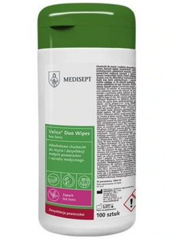 Velox Duo Wipes Tea Tonic Can - Șervețele pentru dezinfectarea suprafețelor 100 buc. Medisept